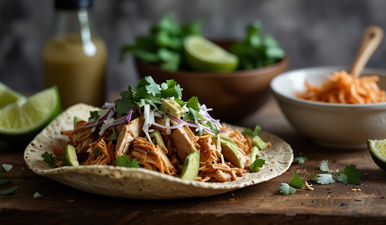 Creamy Chipotle Chicken Tacos with Avocado Lime Slaw