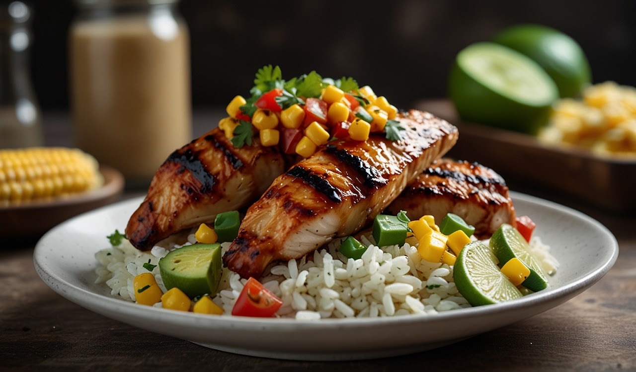 Honey Chipotle Chicken Bowls with Corn Salsa & Cilantro Lime Rice
