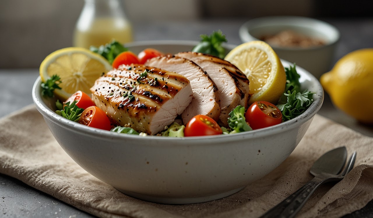 Lemon Herb Grilled Chicken Bowl with Avocado & Quinoa