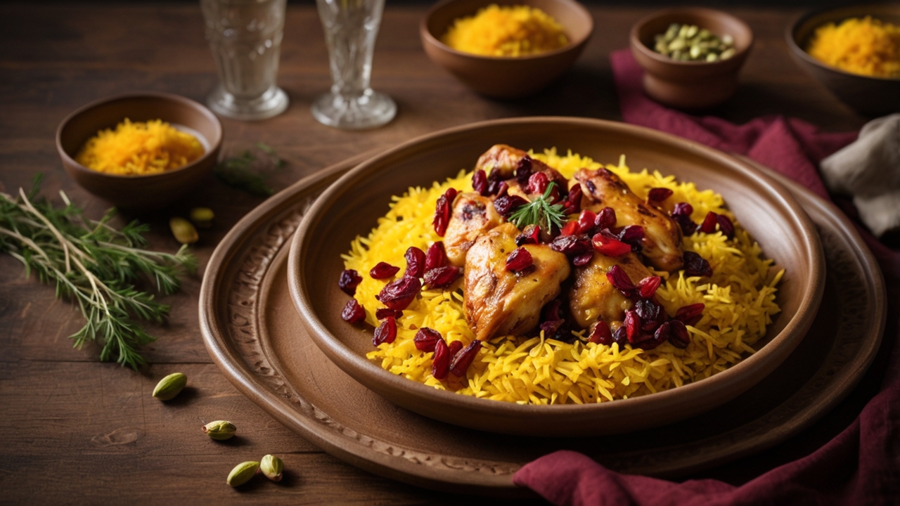 Persian Saffron Chicken with Barberry Rice