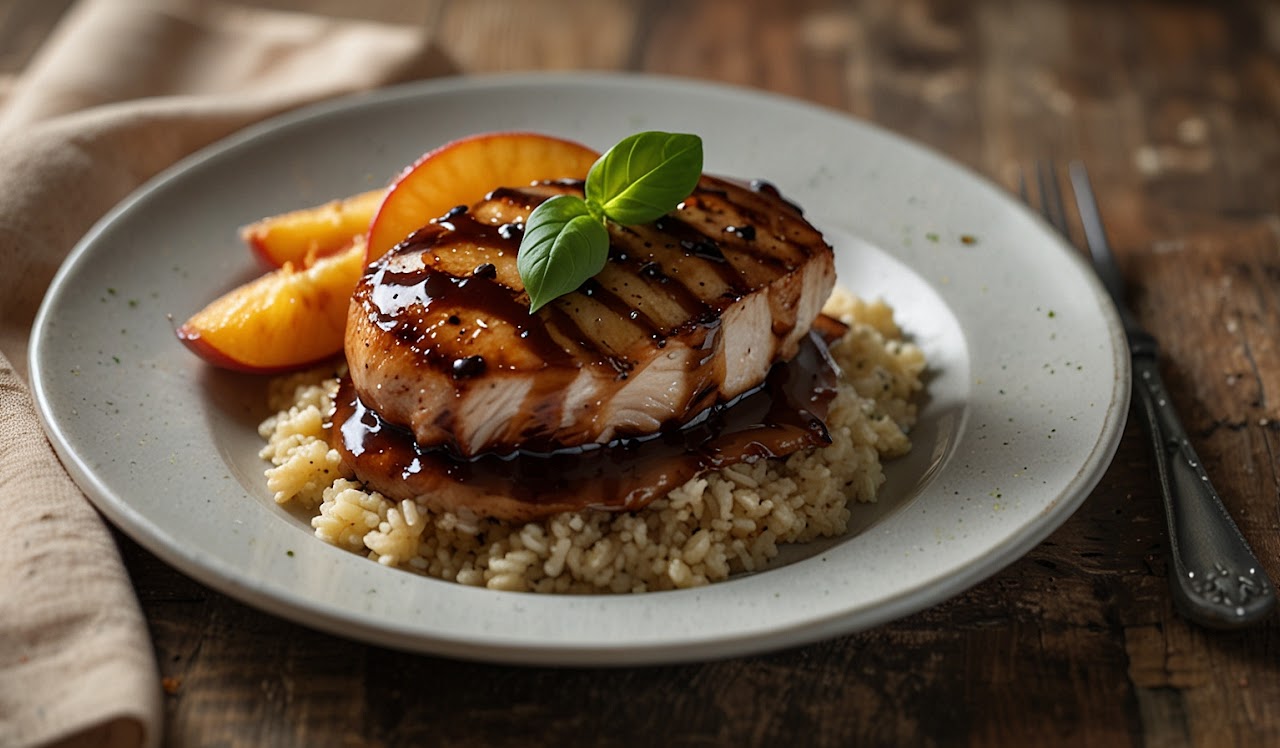 Peach Balsamic Glazed Chicken with Herbed Couscous