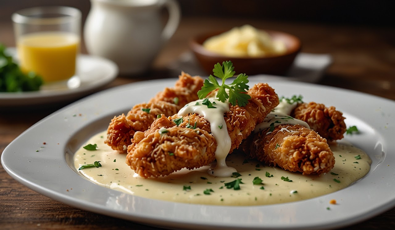 Pretzel Chicken with Cheese Sauce