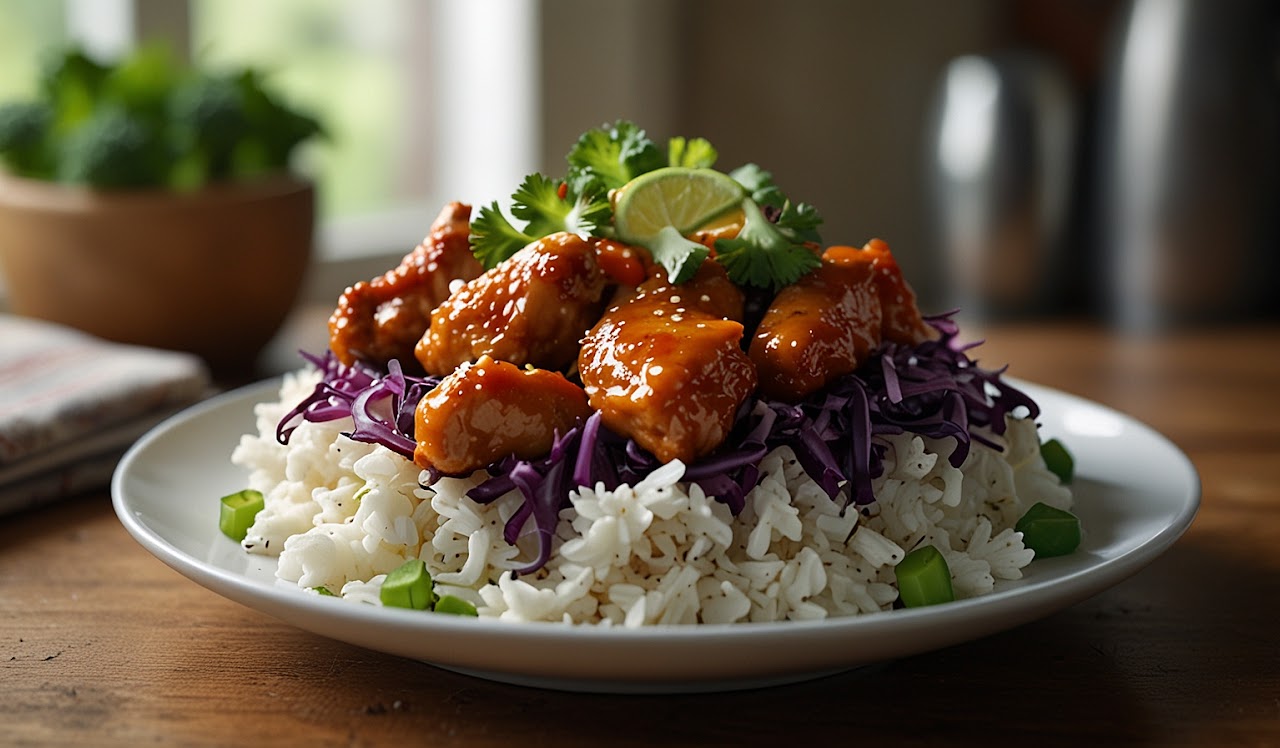 Sweet Chili Chicken Bowl with Coconut Lime Drizzle