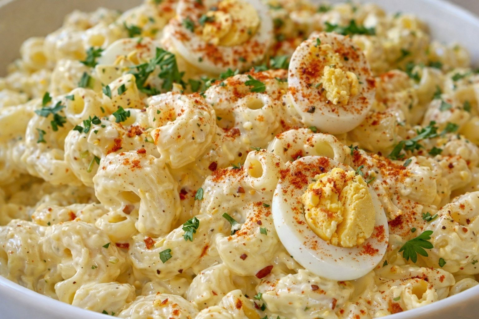 Creamy Deviled Egg Macaroni Salad