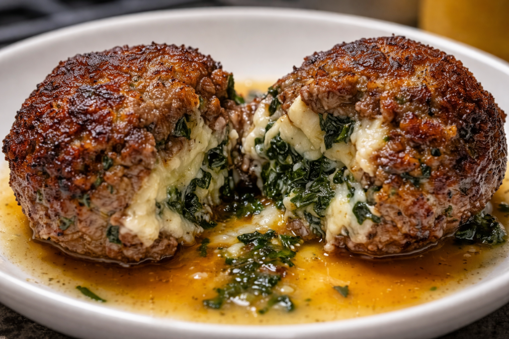 Spinach Garlic Stuffed Meatballs