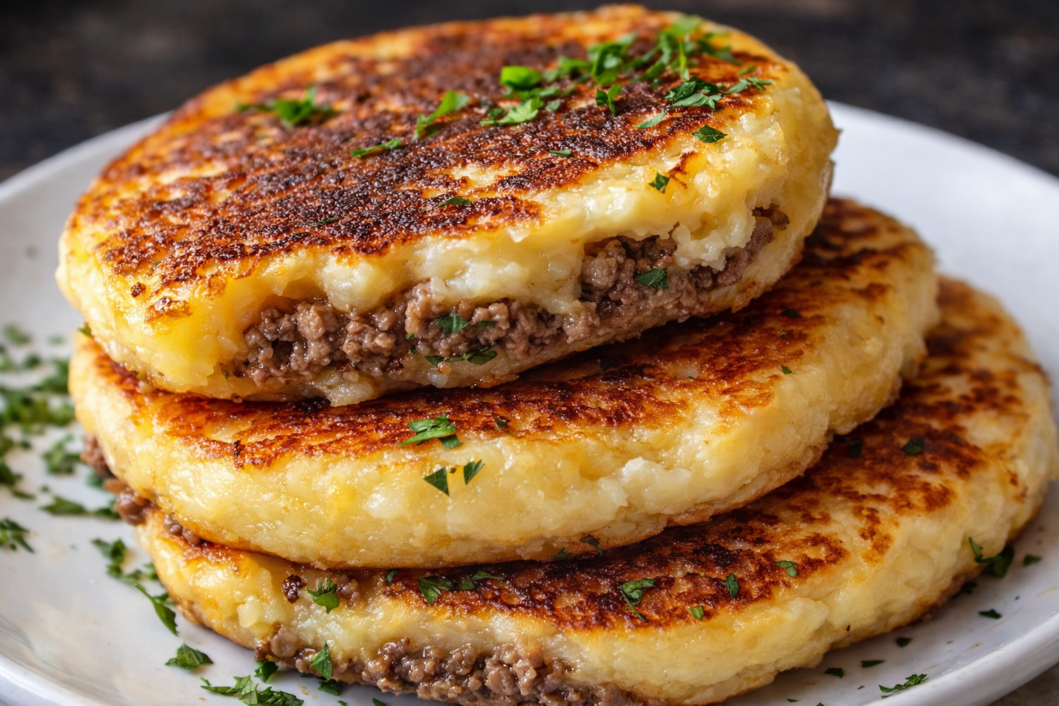 Mashed Potato Pancakes with Meat Filling