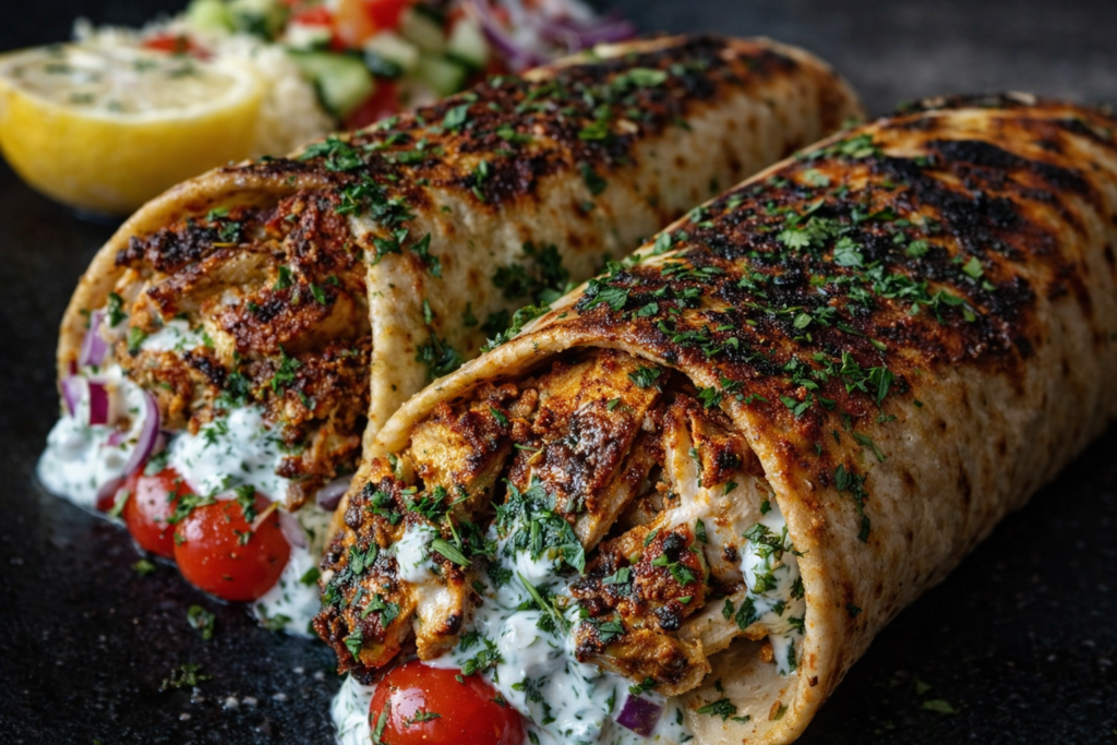 Greek Chicken Wraps with Garlic Yogurt Sauce